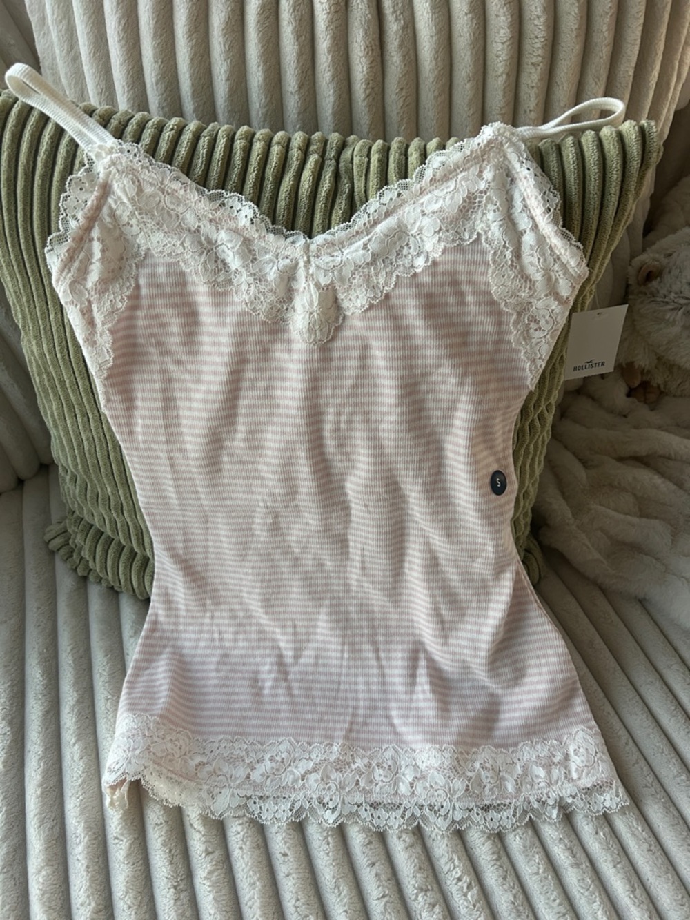 Hollister Pink and White Striped Lace Cami in Size Small